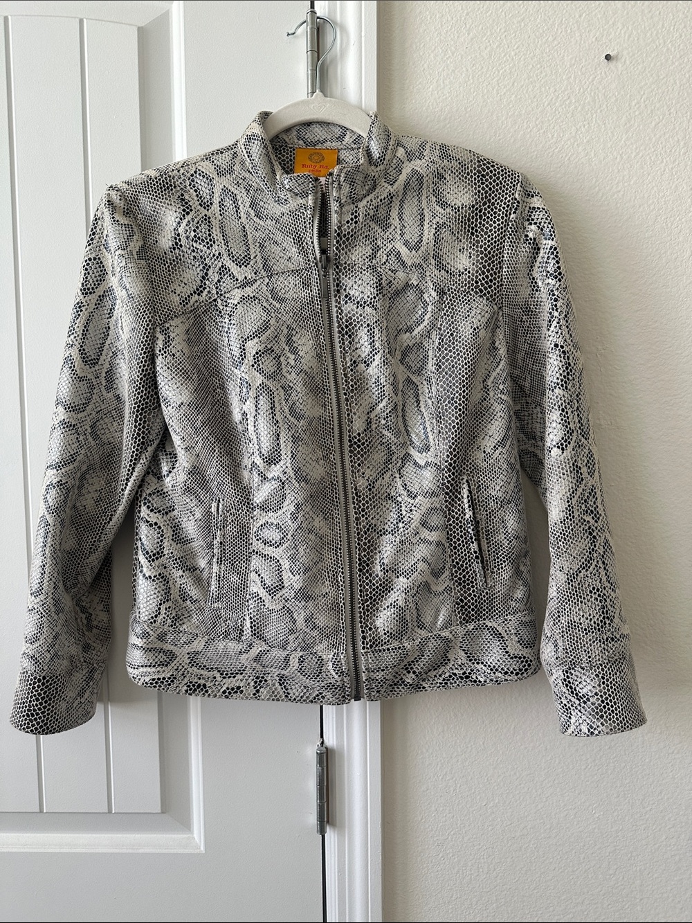 Ruby Rd. Snake-Print Zip Front Jacket - Grey & Cream